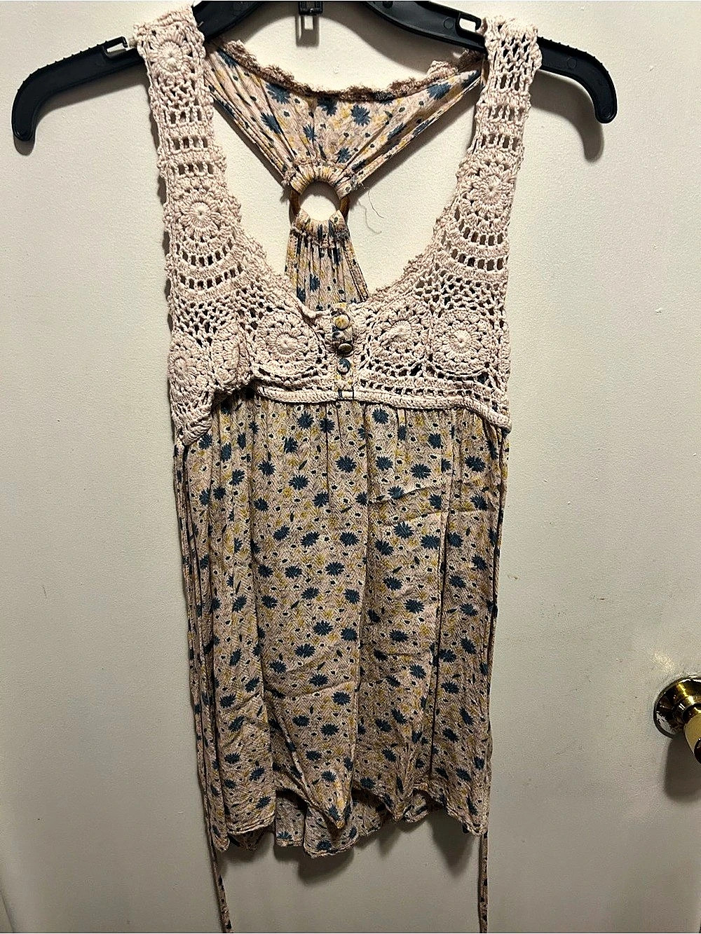 Free People Floral Lace Camisole Tan & Blue
